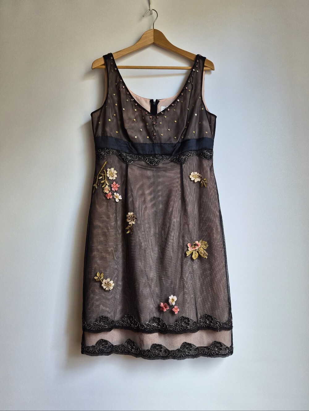 Vintage Adrianna Papell Mesh Floral Dress Size 14 Whimsigoth Romantic Sequin